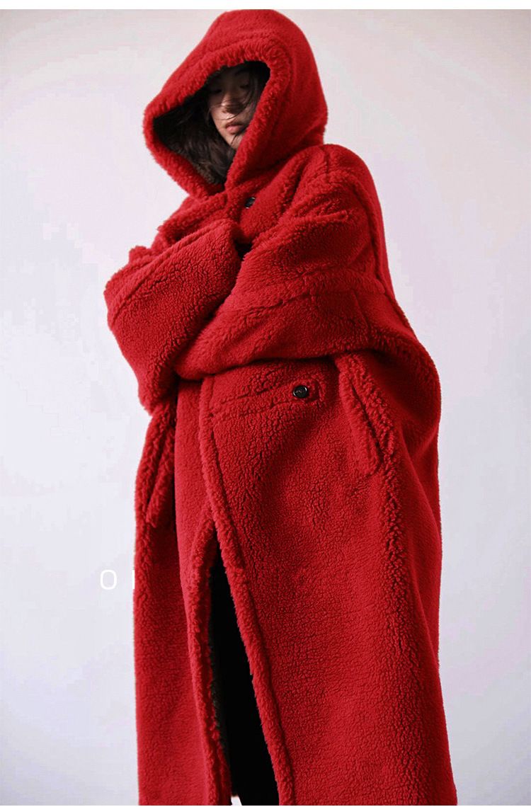 Damenbekleidung Herbst und Winter Lässiger Pelzmantel Damenmantel Mittellanger Kapuzenrevers Modischer Lammwolle-Temperament-Trend_voghion.com
