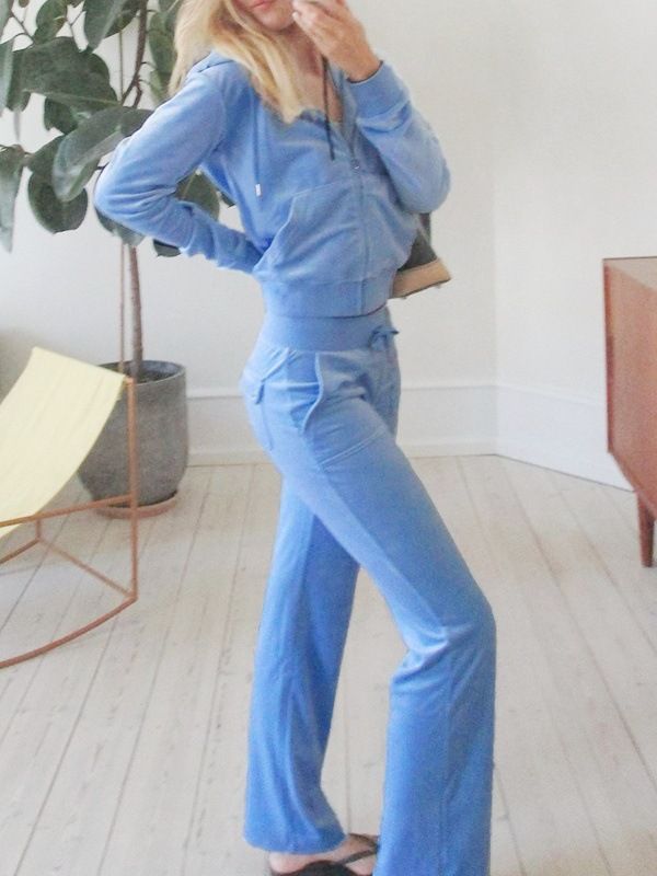 Samt-Trainingsanzug-Set für Damen – Jogginghose aus weichem Polyester und langärmliges Oberteil für Freizeitkleidung, Fitnessstudio, Lounge, Reisen – Schwarz/Hellblau/Pink/Rosa_voghion.com