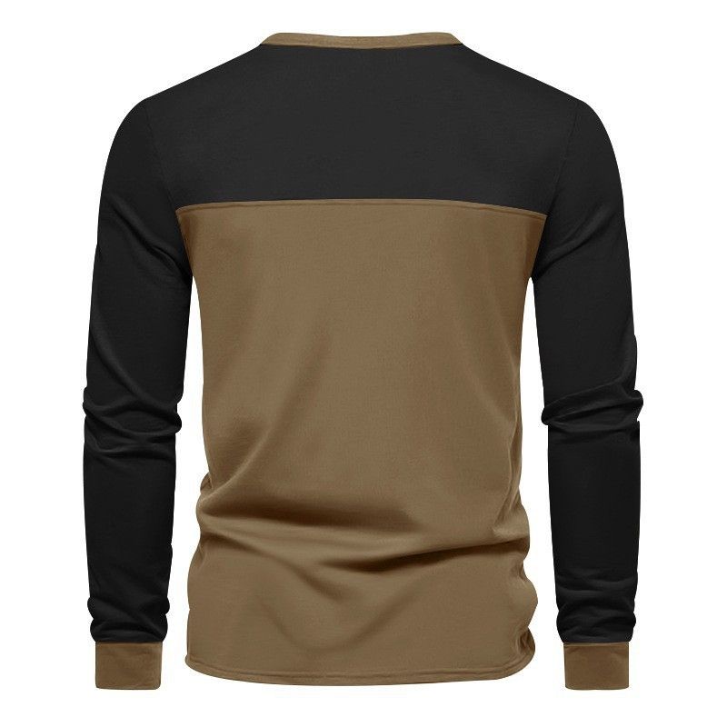 Herren-Retro-T-Shirt mit Henley-Kragen – Zweifarbiges, atmungsaktives Langarmshirt aus Polyester-Mischgewebe (S-XXXL)_voghion.com
