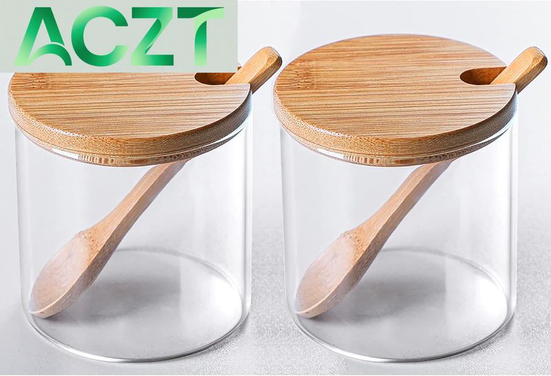 Set di 2 barattoli per spezie in vetro trasparente ACZT, contenitore per condimenti decorativo semplice ed elegante con coperchio in bambù e_voghion.com