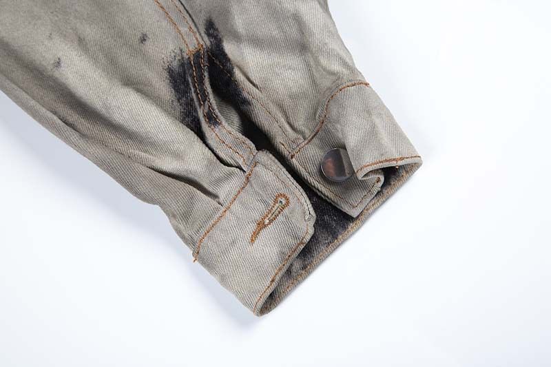 Giacca in denim retrò con risvolto, tinta unita e lavata, stile street casual, stile casual, per uomo, marchio di abbigliamento maschile_voghion.com