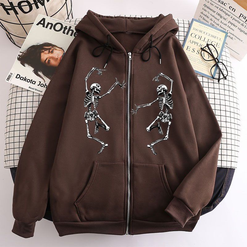 Felpa con cerniera 2023, stampa scheletro danzante, felpa con cappuccio Y2K, giacca unisex_voghion.com