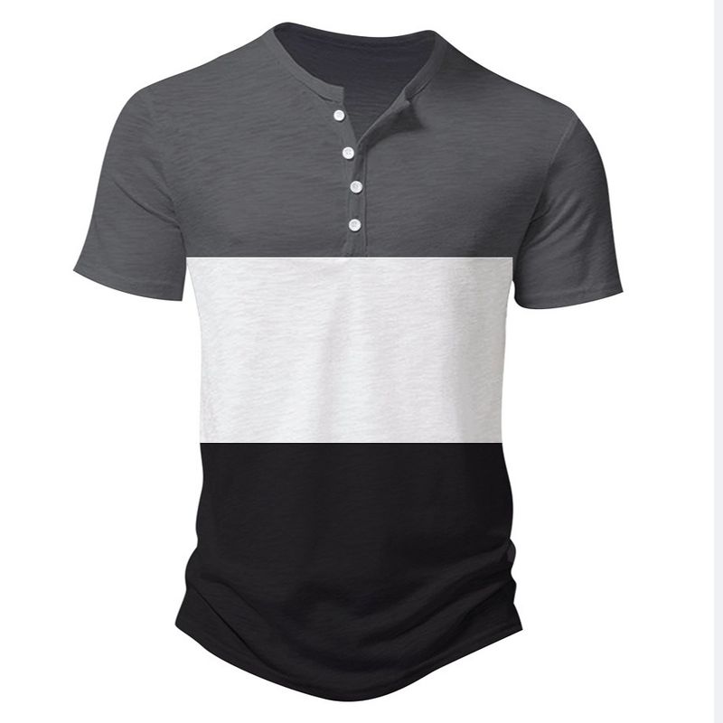 Unbeatable Quality Men's Casual Patchwork Versatile Screw Neck Color Blocked Loose Short Sleeved Polo Shirt_voghion.com