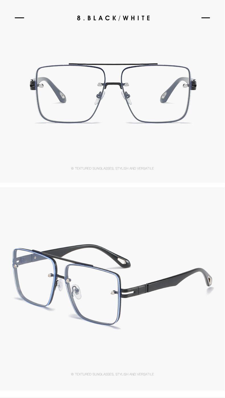 Gradients Sunset Double Beam Kvadrātveida rāmis metāla liela rāmis saulesbrilles Saulesbrilles Vīriešu un sieviešu UV aizsardzība_voghion.com