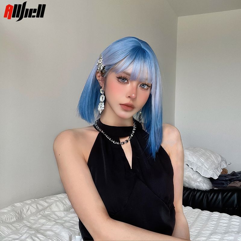 vendita calda vino rosso bob capelli cosplay halloween parrucche naturali sintetiche per le donne parrucca corta diritta con frangia ad alta temperatura_voghion.com