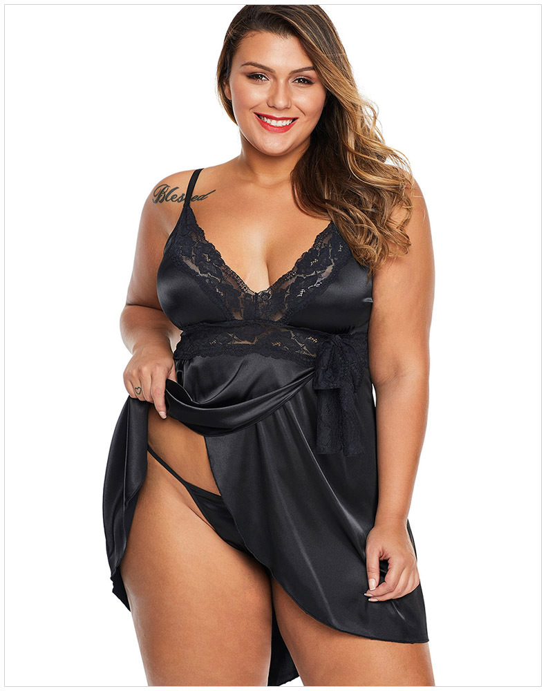 Sexy Damen-Nachthemd in Übergröße, Heimkleid, Damen-Pyjama-Set aus Stretch-Satin mit Trägern_voghion.com