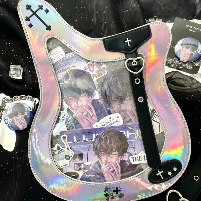 Borsa a tracolla per lo shopping e i pendolari, con distintivo trasparente laser per chitarra basso di New Subculture_voghion.com
