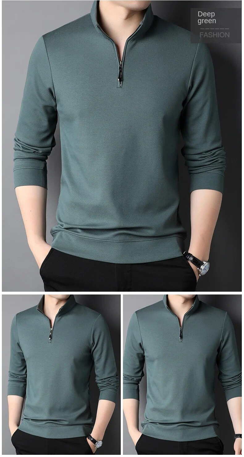 Top Grade Neue Mode Marke Zipper Polo Shirt Männer Casual Plain Koreanische Einfarbig Langarm Tops Herren Kleidung_voghion.com