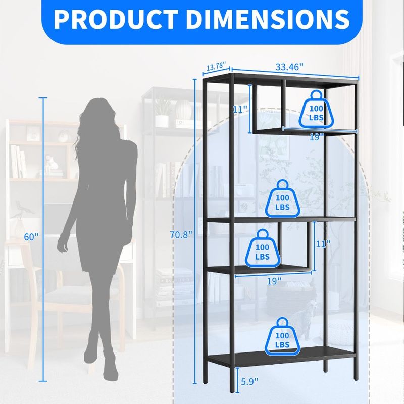Scaffali moderni in metallo con scomparti e gambe, scaffale per libri, per riporre gli scaffali, organizer per camera da letto, indipendente, soggiorno, 4 con_voghion.com