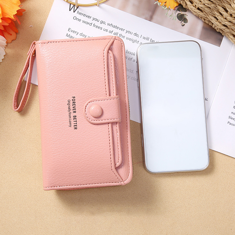 Coin Purse Smooth Zipper Press Button High Capacity Horizontal Multifunction Pocket Storage Delicate Sewing Long Fold Female Clutch Bag For Work_voghion.com