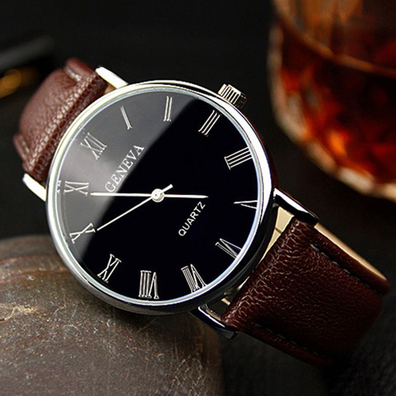 Yamaler Herren-Armbanduhr mit römischen Ziffern, Blu-Ray-Lederband, analoges Quarzwerk_voghion.com