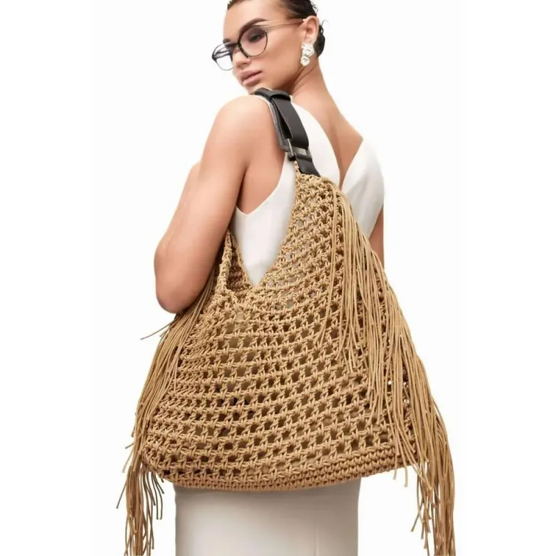 Boheemse strandtassen voor vrouwen Designer handtassen Portemonnees 2025 Nieuwe nylon stof Holle kwastjes met binnenzak Tas_voghion.com