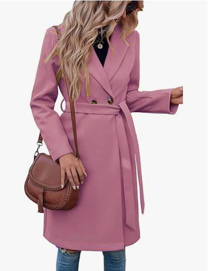 Eleganter langer Wollmantel für Damen – Zweireihiger Trenchcoat mit Gürtel und schmaler Passform, perfekt für Herbst und Winter_voghion.com
