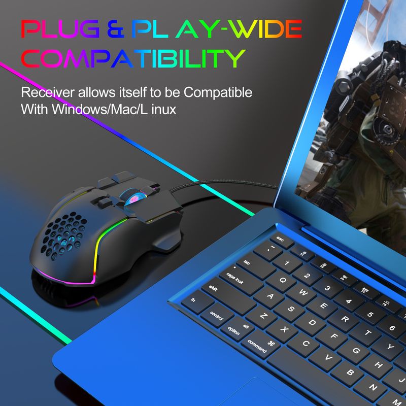 10 key wired gaming, esports mouse, macro programming, 13 RGB light modes, 6 gears, 12800dpi_voghion.com