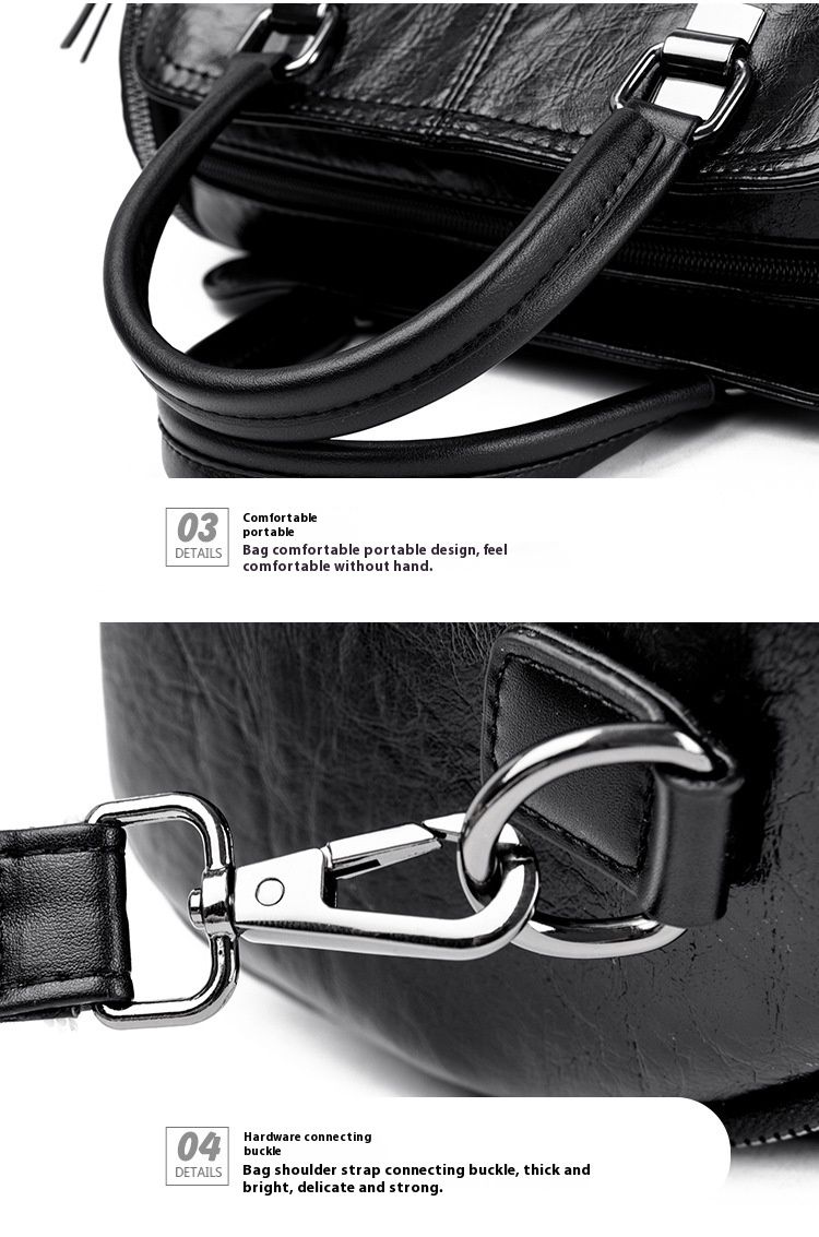 Women's Bag New Fashion Retro Versatile Contrasting Color Boston Pillow Bag Soft Leather Hand-held Large Capacity Mother Bag_voghion.com