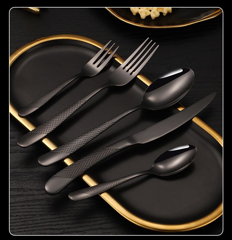 Garfo de aço inoxidável, conjunto de cinco, faca de bife estilo ocidental com diamante estrela, colher de sobremesa, talheres, conjunto de quatro peças_voghion.com