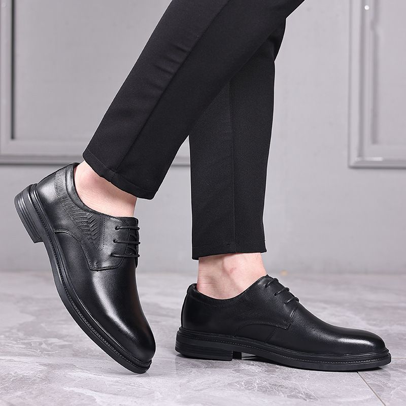 Top Layer Cowhide New Genuine Single Business Casual Leather Shoes, Lace Up Formal Men's Shoes_voghion.com