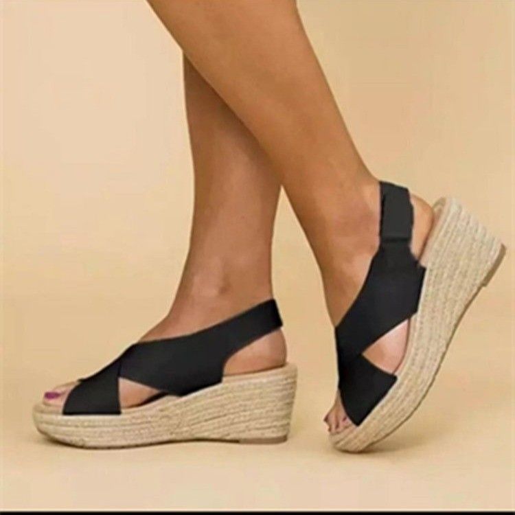 Zapatos rectos 2023 Sandalias de mujer con cuerda cruzada y tacón inclinado Grande 43_voghion.com