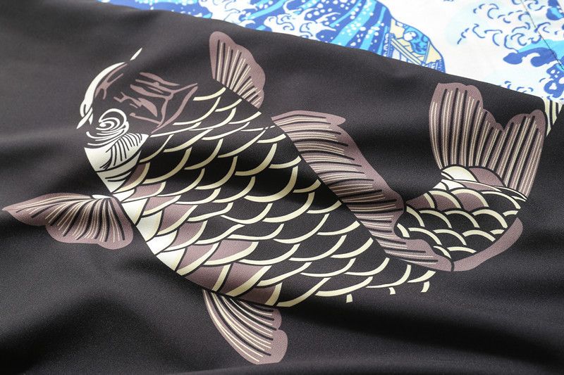 Ukiyo-e taoistiske kåber til mænd og kvinder, havbølger, karpeprint, kimono, løse fem quaer-ærmer, hawaiiansk stil_voghion.com