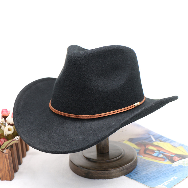 Cowboy hat Sheep felt top hat Western gentleman hat wool felt hat jazz hat men's winter hat_voghion.com