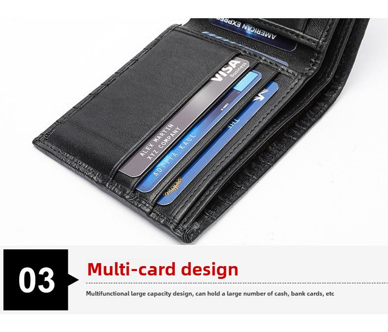 Portafoglio alla moda, in vera pelle con multi-slot per carte, modello coccodrillo, semplice, classico, da uomo, porta carte multifunzione_voghion.com