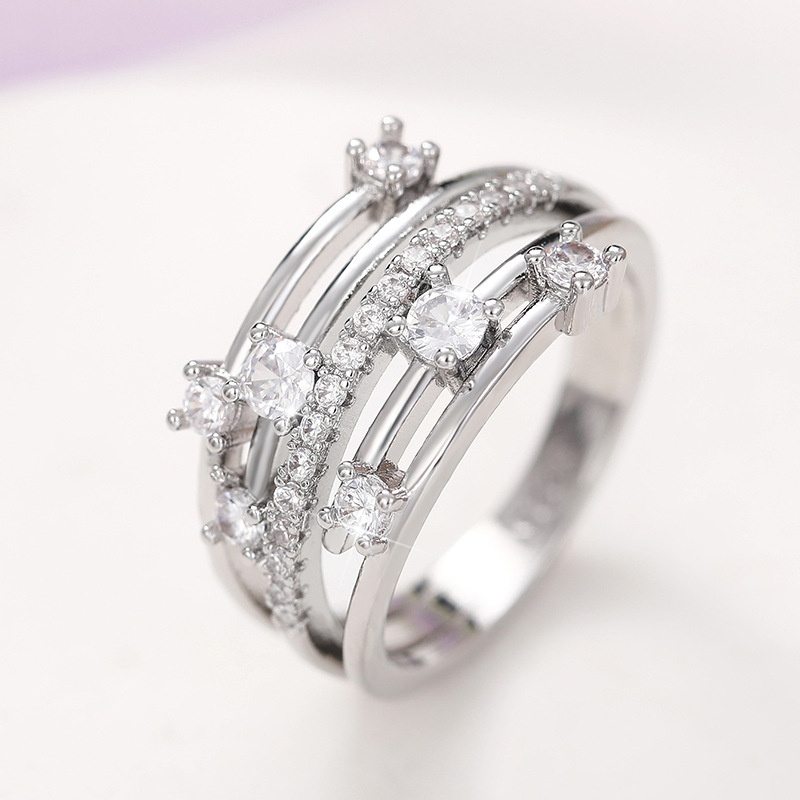 Cao Shis neuer funkelnder Diamant-Micro-Set-Zirkon-Ring, kreativer Linien-Kreuz-Damenring_voghion.com