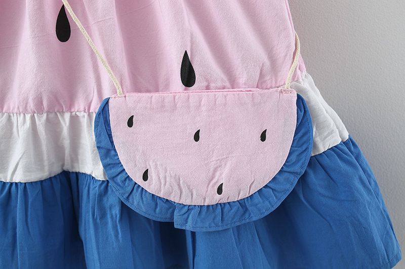 Summer Girls Dress New Children's Clothing Cute Round Neck Small Flying Sleeves Splicing Cake Skirt Sweet Contrast Color Vest Skirt_voghion.com