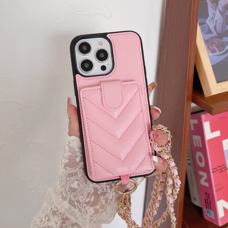 Mobile phone case rhombus diagonal card holder suitable for iPhone14 Apple 13promax mobile phone case cross pattern chain_voghion.com