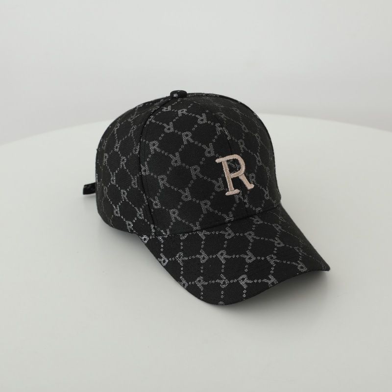 Gorra de béisbol con visera y bordado de cuadrícula completa con letra R, estilo retro, para hombre y mujer, con personalidad y protección solar._voghion.com