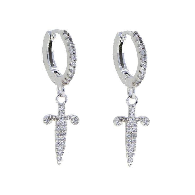 Hip Hop Neue Kreuz Schwert Ohrringe Mode Trend Intarsien Zirkon herren Ohrringe_voghion.com