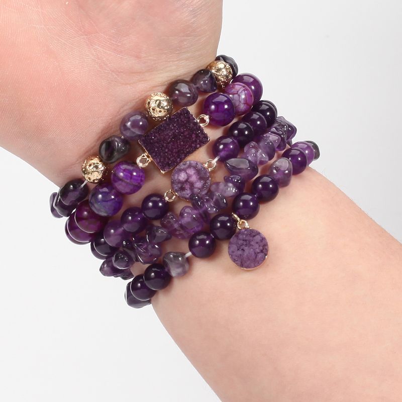 8 Cm Purple Crystal Round Beads Natural Stone BeadedBracelet Female Elastic Adjustable_voghion.com