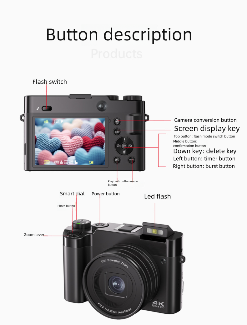Cámara dual sin espejo para selfies digitales HD de nivel básico para el hogar_voghion.com