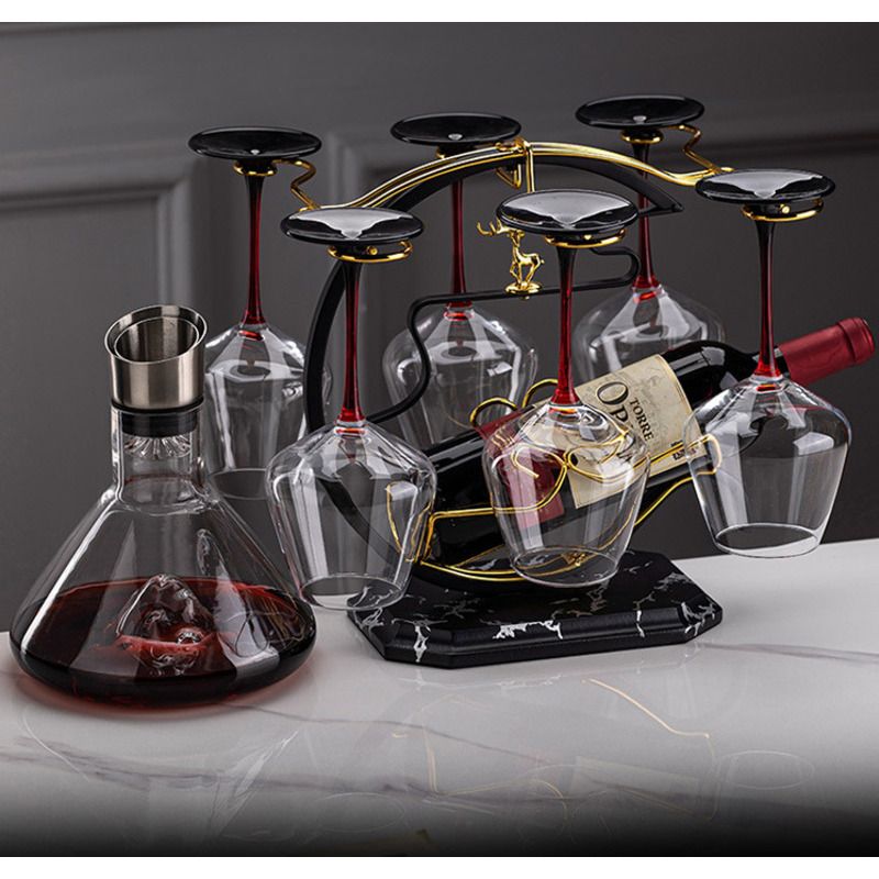 Chinese Style Home Hanging High Stem Swan Ornament New Red Wine Glass Set Rack_voghion.com