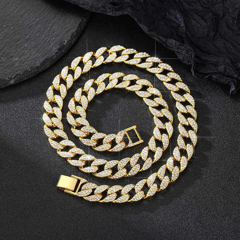 Collana cubana hip-hop da uomo con diamanti, maglione alla moda, catena in oro da 12 mm, resistente allo sbiadimento_voghion.com