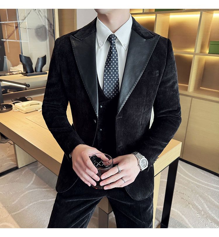 Męska odzież jesień i zima designerskie skórzane garnitury retro wysokiej klasy moda slim fit trzyczęściowe garnitury_voghion.com