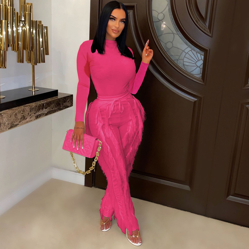 AL223 Completo da donna con tuta in pizzo con nappe, due pezzi, tinta unita, sportivo, autunno inverno_voghion.com