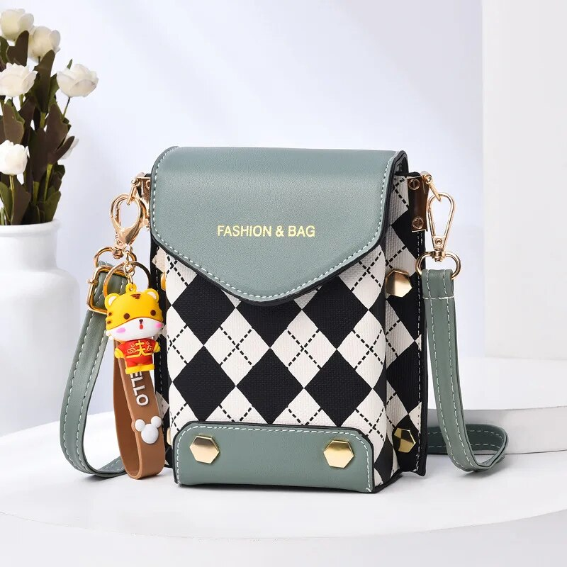 Mini Flap Crossbody Telefon Bokstavstryck axelväska, fyrkantig plånbok med dubbdekor för kvinnor (4,7*6,7*3,7) tum_voghion.com