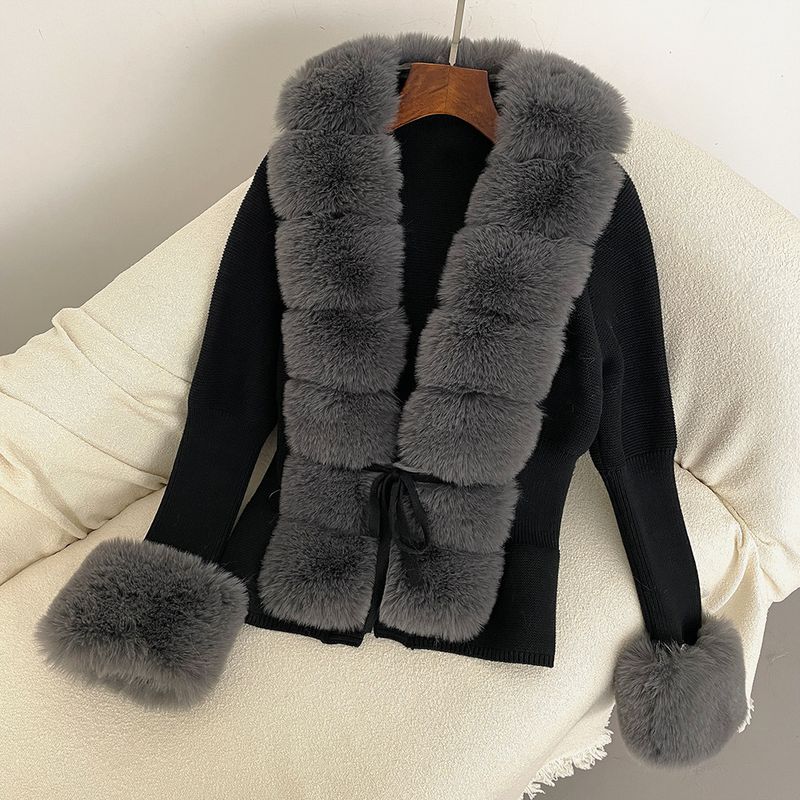 Damenbekleidung Herbst und Winter Strickpullover Pelz Knopfleiste Manschetten Abnehmbarer Strickpullover_voghion.com