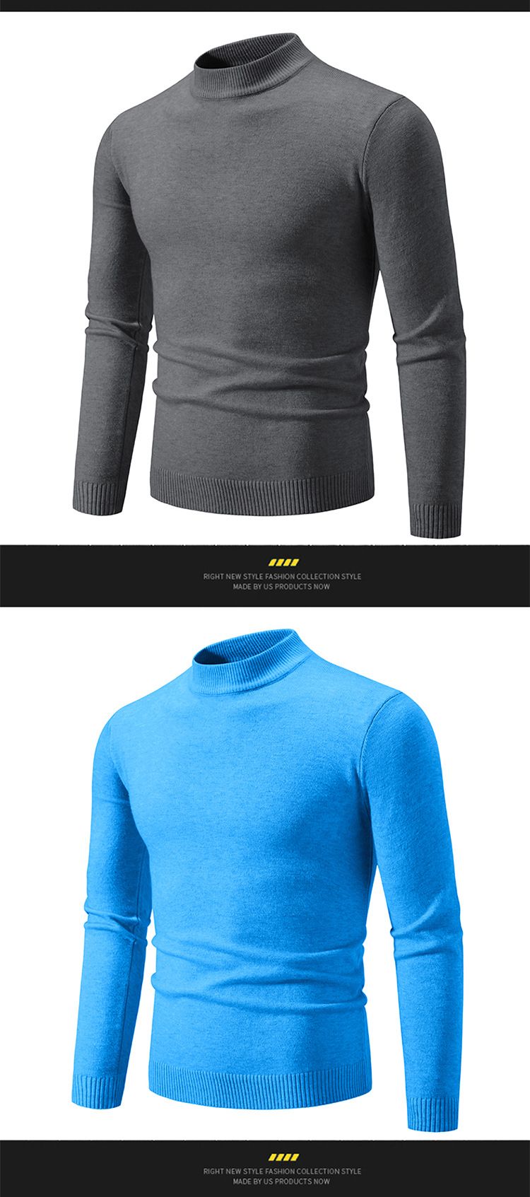 Men’s Slim-Fit Semi-Turtleneck Sweater – Minimalist Pullover For Layering, Lightweight & Wrinkle-Free (14 Versatile Colors)_voghion.com