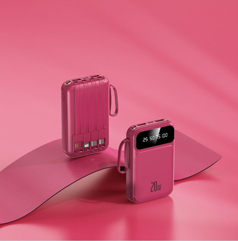 Tragbare Powerbank mit 20.000 mAh und integriertem Kabel, kompakt und leicht, benutzerdefiniertes Logo, schnelles Laden, PD3.0, ABS+PC-Gehäuse, reisefreundlich_voghion.com