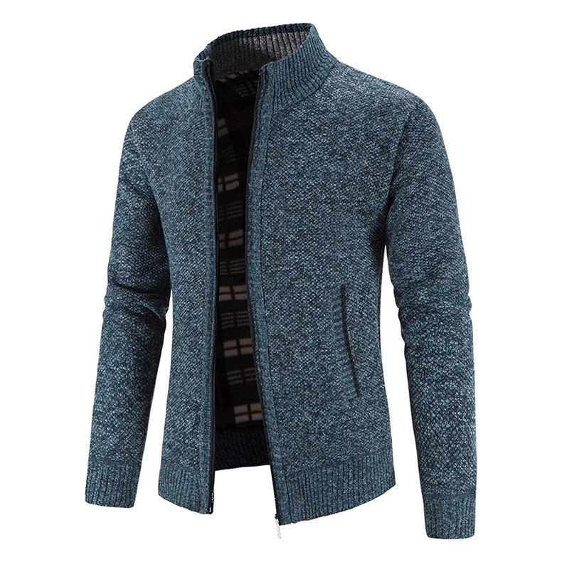 2023 autumn and winter new men's wool sweater cardigan coat sweater zipper stand collar sweater thickened top_voghion.com