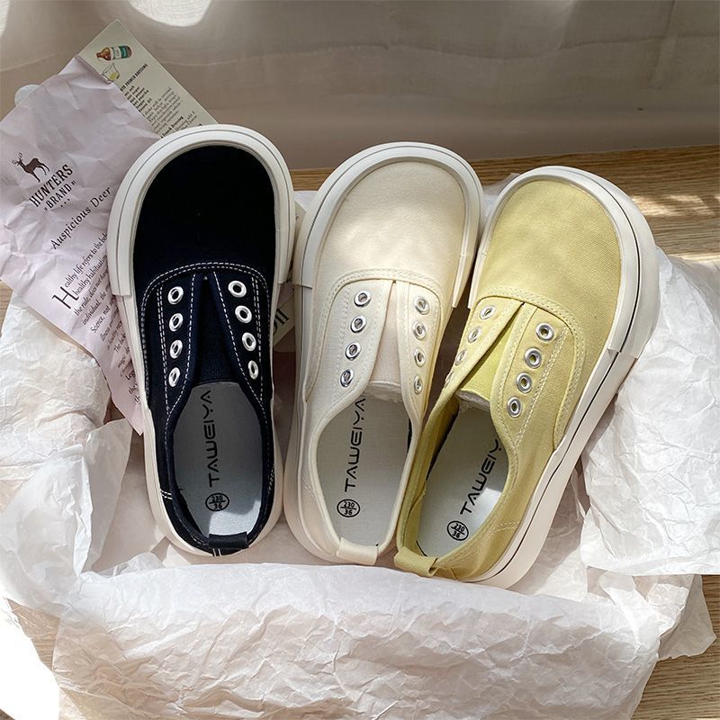 Mango Wide Big Toe Canvas For Women Summer New Breathable White Sneakers Flat Versatile Slip-On Women's Shoes_voghion.com