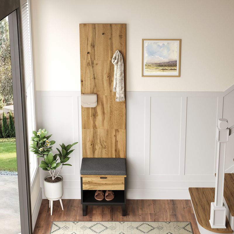Ensemble Garderoben avec banc à chaussures et coussin, accessoires suspendus à l'avant, tiroirs et étagères réglables_voghion.com