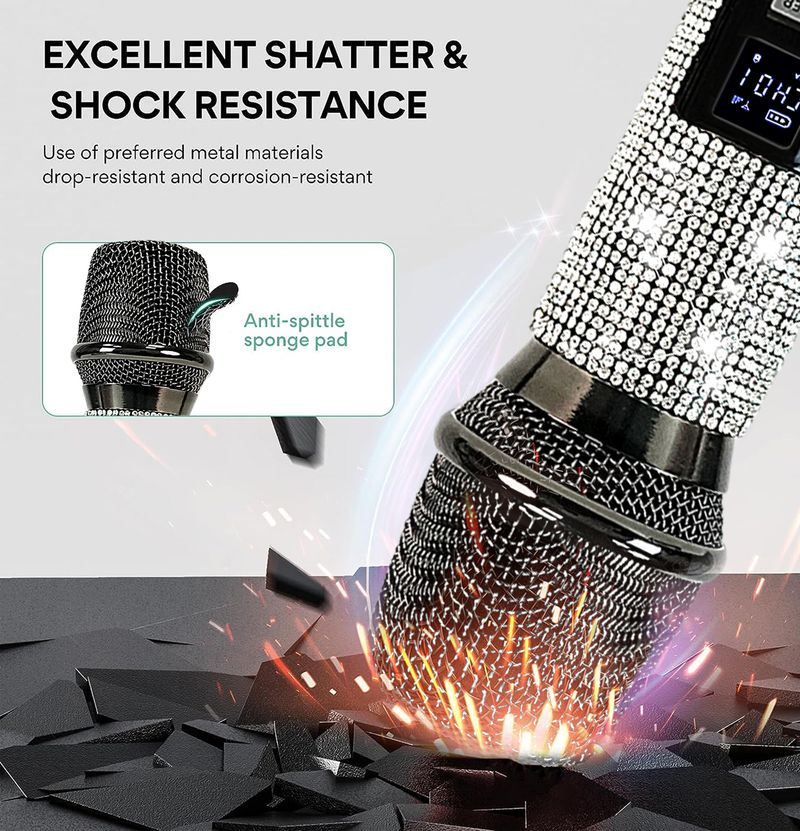Microfono wireless Dual Dia Crystal Cordless Dynamic Mic Ricevitore batteria ricaricabile per feste, discorsi, karaoke, chiesa_voghion.com