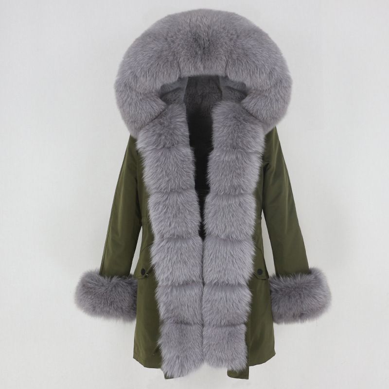 Women's Clothing hot sale winter parka for women with detachable fox fur collar lining fashionable warm ladies mid length coat_voghion.com