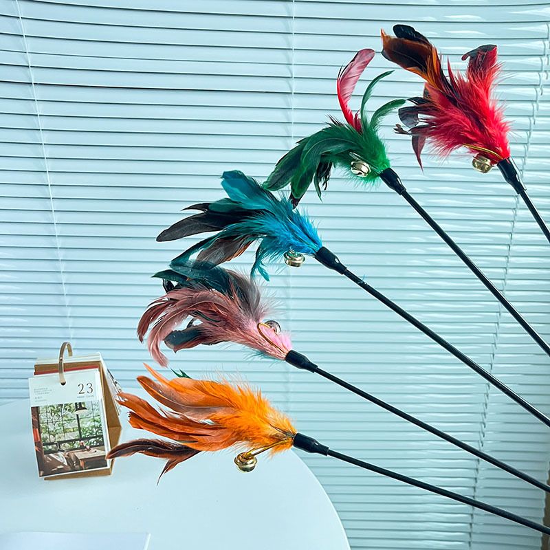 Pet Cat Toy Feather Bell Teaser Wand_voghion.com