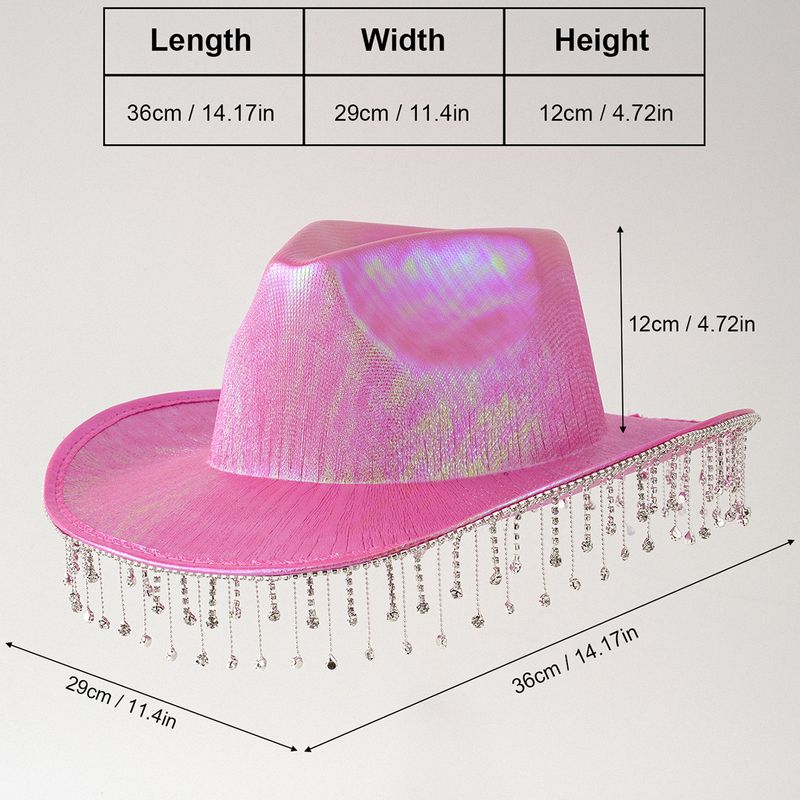 Sombrero de copa unisex estilo Panamá para mujer, de mezclilla neón con borlas de metal y diamantes de imitación, ideal para espectáculos de danza._voghion.com