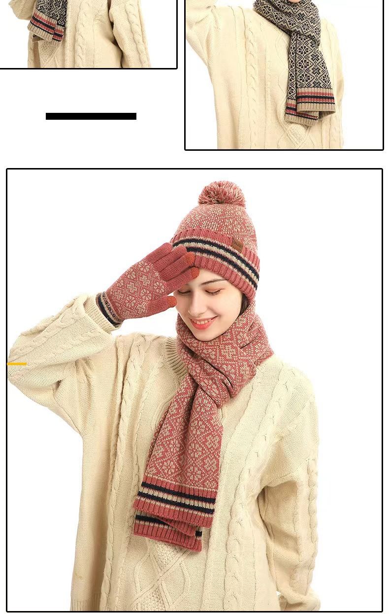 fornitura speciale di nuovo vestito caldo invernale per il commercio estero, cappello e sciarpa in lana lavorata a maglia acrilica, set da tre pezzi_voghion.com