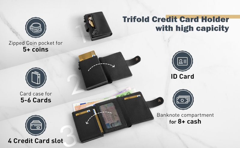 Portafoglio da uomo con cerniera, porta carte in lega di alluminio con cerniera, porta monete, porta carte RFID in microfibra con scatola di alluminio a spinta laterale, per il commercio estero_voghion.com