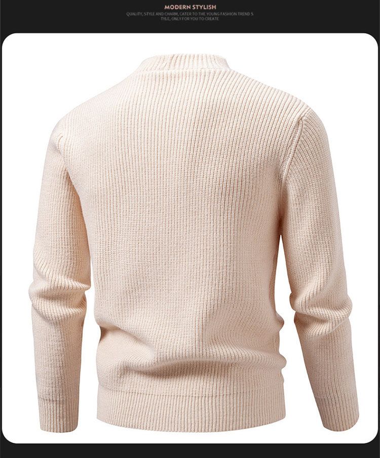 Herren Slim-Fit Pullover mit Stehkragen – Strickpullover mit Knopfdetail (Weiß/Grau/Schwarz/Burgunderrot, M-4XL, Winterwarm)_voghion.com